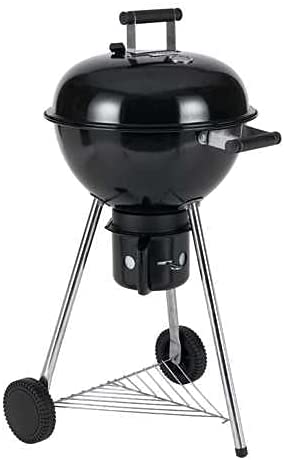 Cuba Kettle Charcoal BBQ Barbecue Grill Portable With Wheels & Shelves, Temp Gauge, Enamelled Surface With Chrome